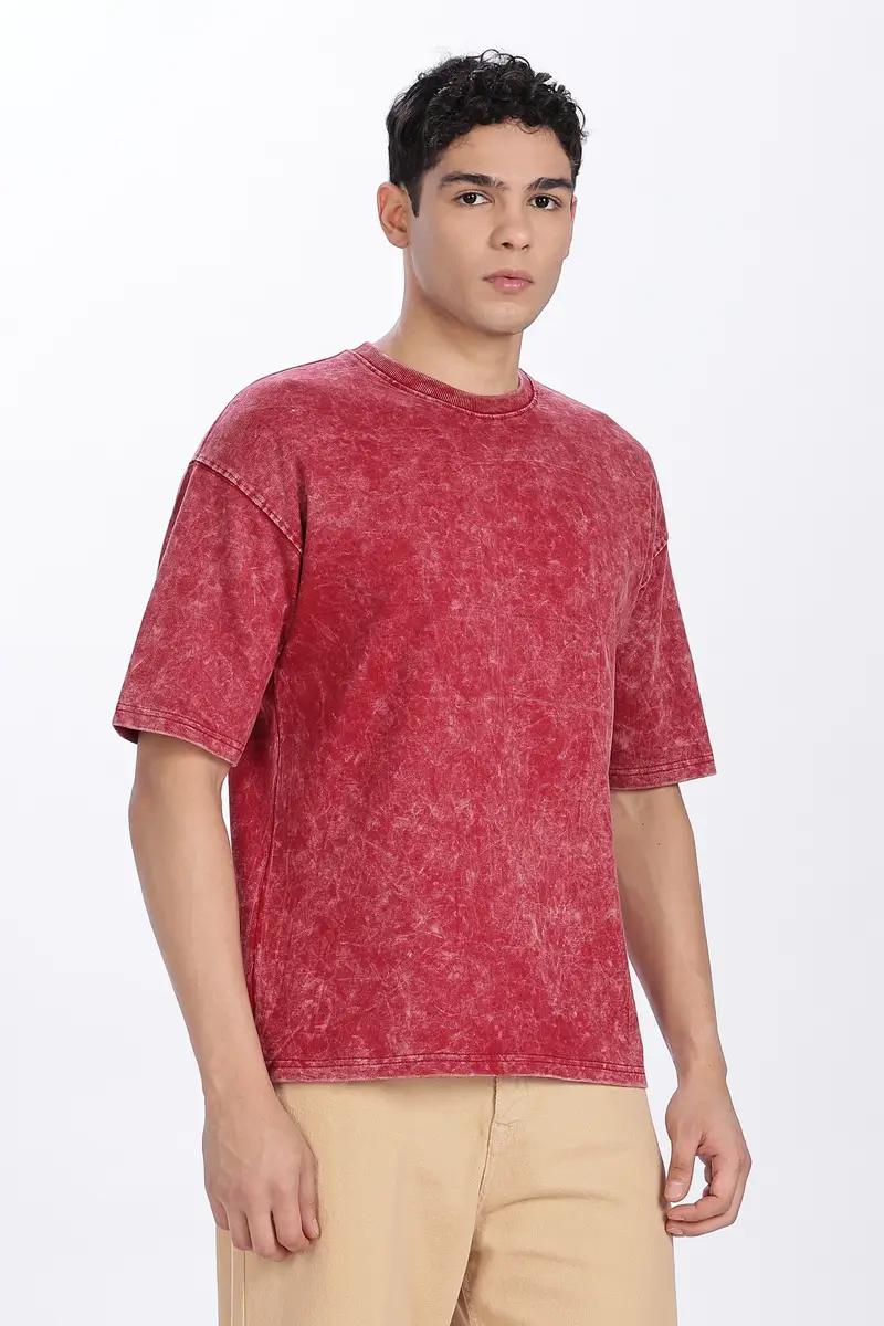 Acid Wash T Shirt Maroon