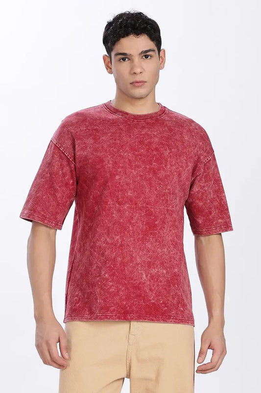 Acid Wash T Shirt Maroon